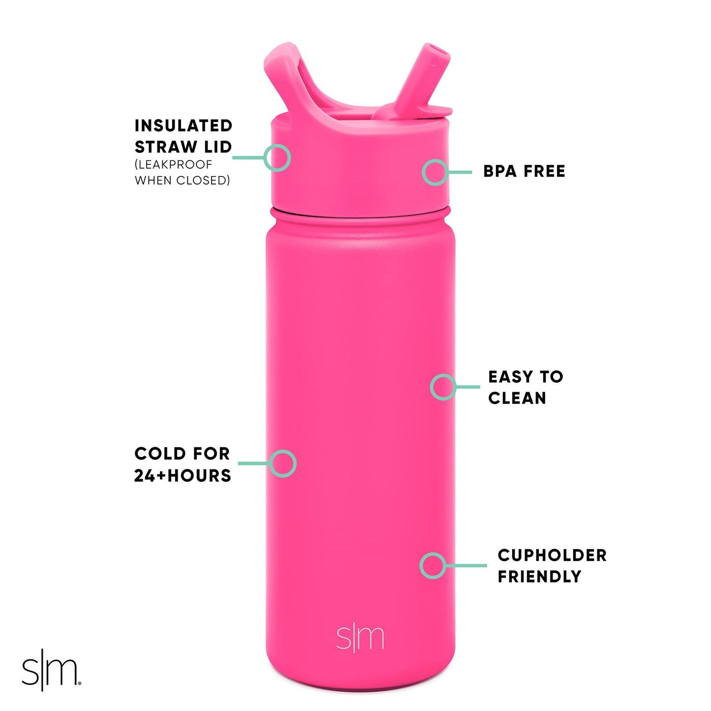 Simple Modern Kids Water Bottle with Straw Lid Vacuum Insulated Stainless Steel Metal Thermos Bottles | Reusable Leak Proof BPA-Free Flask for School | Summit Collection | 18oz, Raspberry Vibes