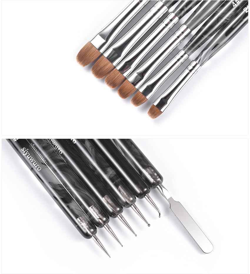 siyuwuro 6Pcs Kolinsky Sable Nail Brush French Nail Brush 2 Way Professional UV Gel Acrylic Nail Art Brush with Dotting Tool for French Manicure Cuticle Clean Up Nail Art Design Pen (Set)