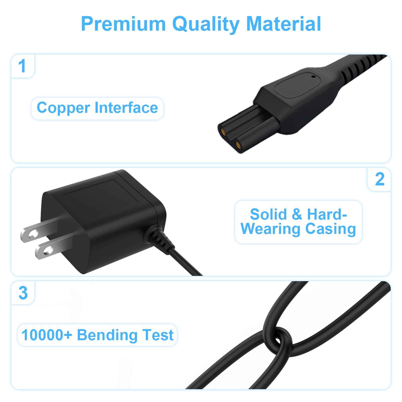 HQ8505 Power Cord Compatible with Philips Norelco 7000 5000 3000 9000 2000 MG5950 MG7750 Electric Shaver, Aquatec, Arcitec, Multigroom Beard Trimmer & More AC Adapter Power Cord
