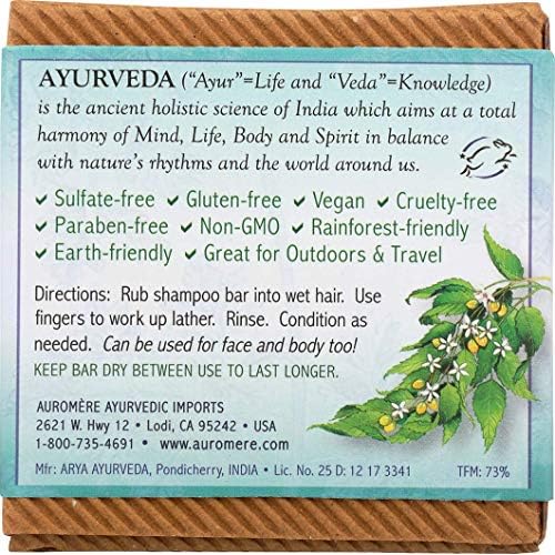 Auromere Ayurvedic Shampoo Bar - Eco Friendly, Handmade, Vegan, Cruelty Free, Natural, Non GMO, All in One Bar for Soap and Shampoo (4.23 oz), 1 pack