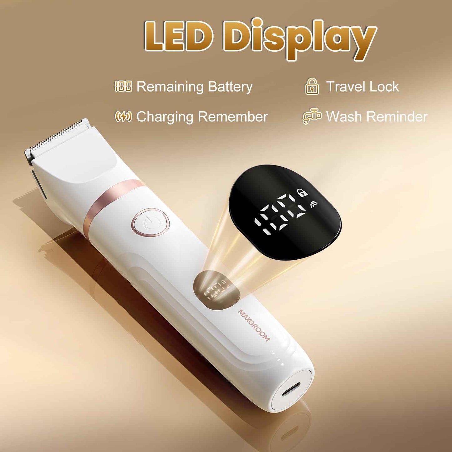 Bikini Trimmer for Women - MAXGROOM Waterproof Electric Razors for Women, Cordless Electric Shaver for Private Area with LED Display, USB Rechargeable & Travel Pouch, White