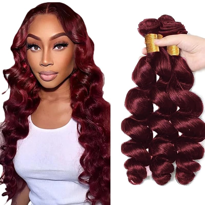 #99J Burgundy Loose Deep Wave Hair Bundles - 20, 22, 24 Inch