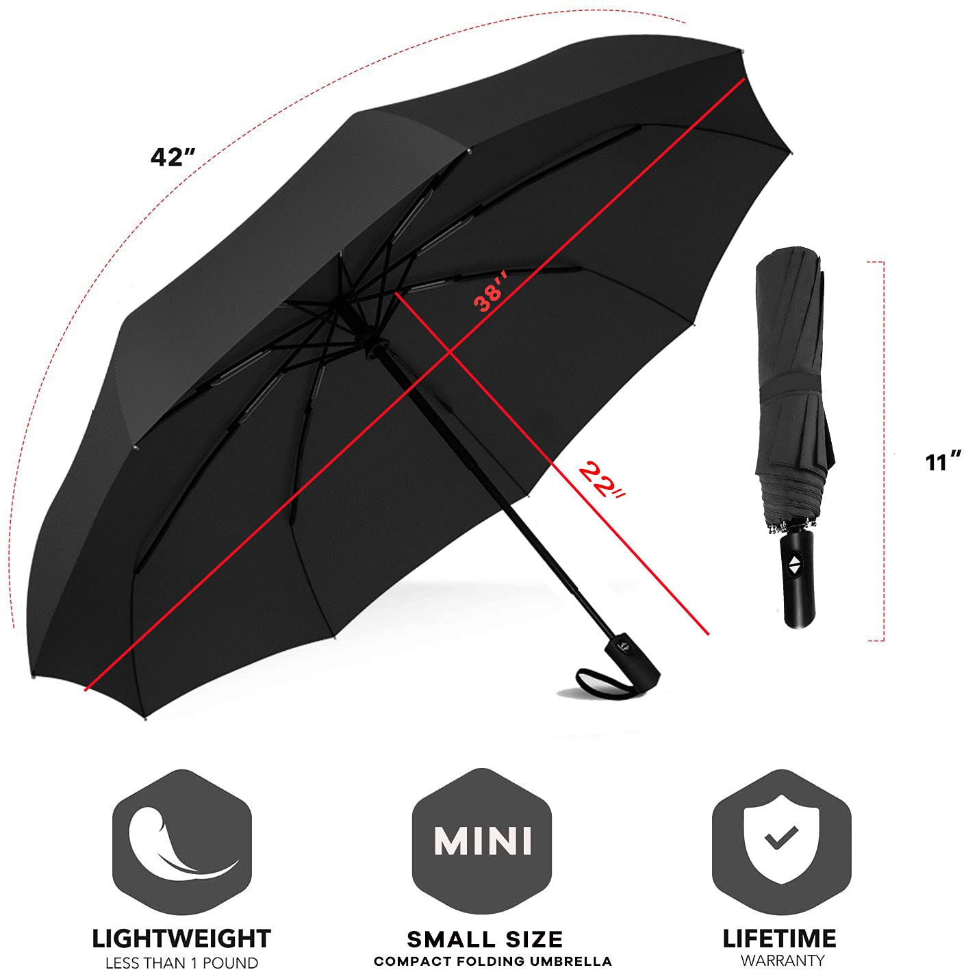 SIEPASA Two Packs Auto Open & Close Small Travel Umbrella Compact for Backpack-Umbrellas for Rain, Lightweight Strong Mini Portable Umbrellas for Men and Women. (Black & Wine Red, 2 Pack)