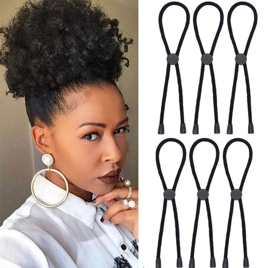 6PCS Afro Puff Ponytail Ties Adjustable Hair ties Length Headband for Short Kinky Curly Hair Bun Long Hair Rope for Curly, Natural Hair Extra Stretchy, No-Slip Design (Style-D-6PCS)