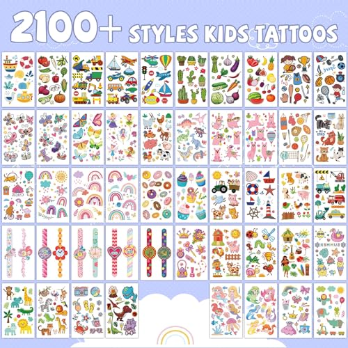 EMOME Temporary Tattoos for Kids, 2100+ Designs - 168 Sheets