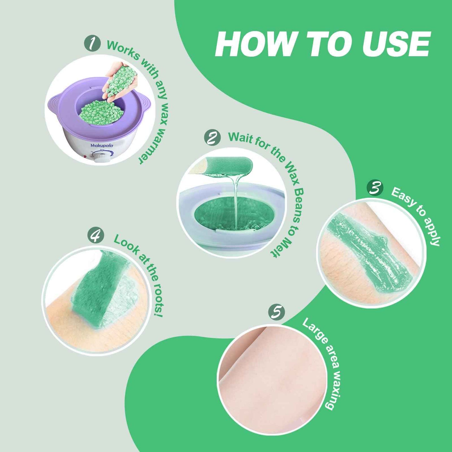 Makupala Hard Wax Beads Bulk, 3lb Unscented Stripless Spa Wax Beans for Brazilian Waxing, Bikini, Body, Back, Chest, Leg, Armpit, Face, Wax Beads for Sensitive Skin Coarse Hair Removal from Root