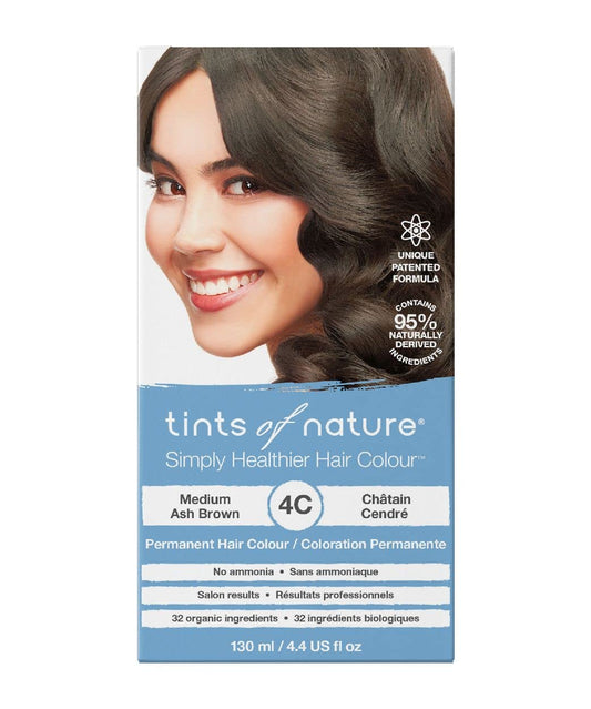 Tints of Nature 4C Medium Ash Brown Permanent Hair Dye, Nourishes Hair and Covers Greys, Ammonia-Free, 130ml