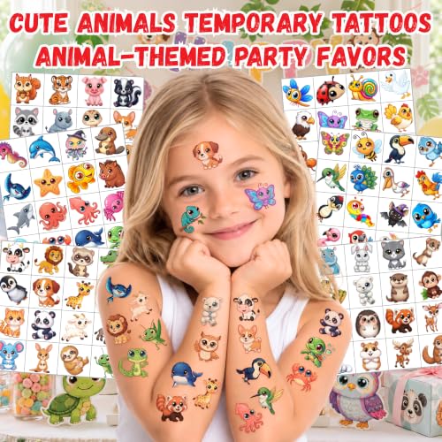96 Cute Animal Temporary Tattoos - Kawaii Kids Party Favors