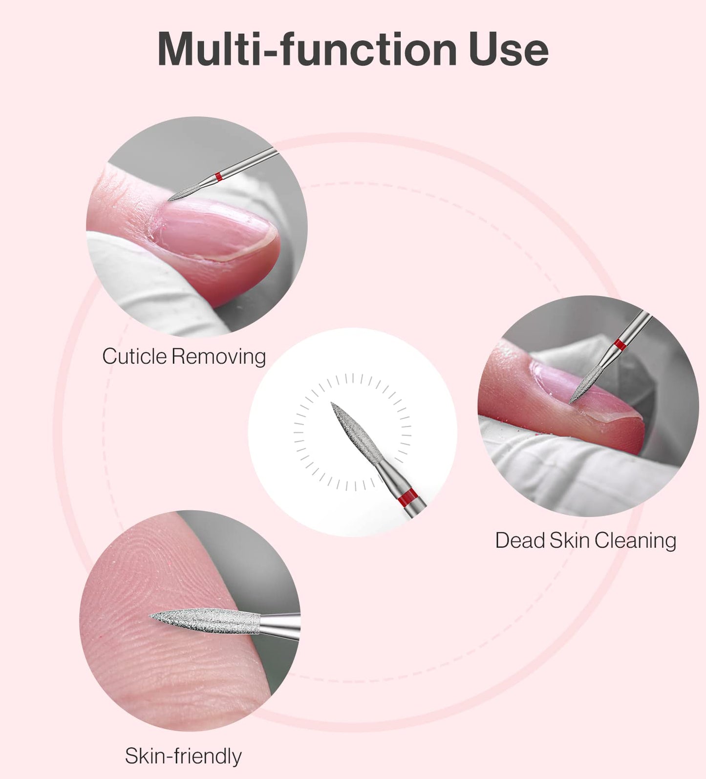 MelodySusie 2mm Flame Shape Cuticle Clean Nail Drill Bit 3/32'', Professional Safety Carbide Diamond Under Nail Cleaner for Cuticle Dead Skin Nail Prepare, Beginners Bits, Series Bit-S, Fine