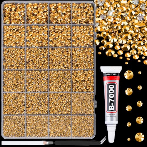 Mine Gold Resin Rhinestones 25000pcs 2-6mm with 1 Glue for DIY Crafts, Shoes & Nails (Mineral Gold, Large Pack + 1 Glue)