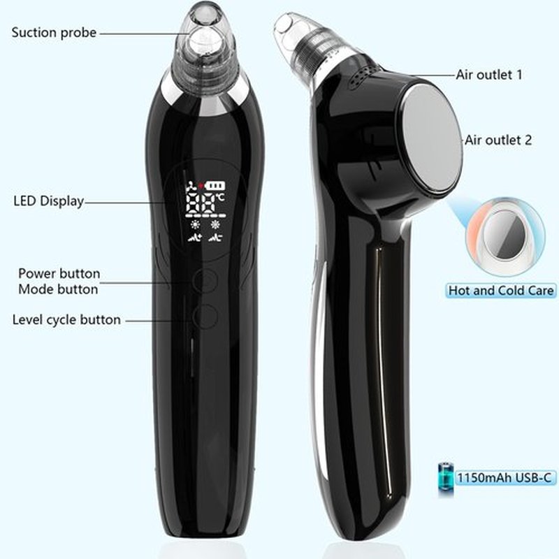 Blackhead Remover Vacuum,USB Interface Type Pore Cleaner with Hot&Cold Compress,Positive&Negative Ion Massage, Blackhead Extractor Pimple Sucker with 5 Adjustable Suction Levels for Men and Women