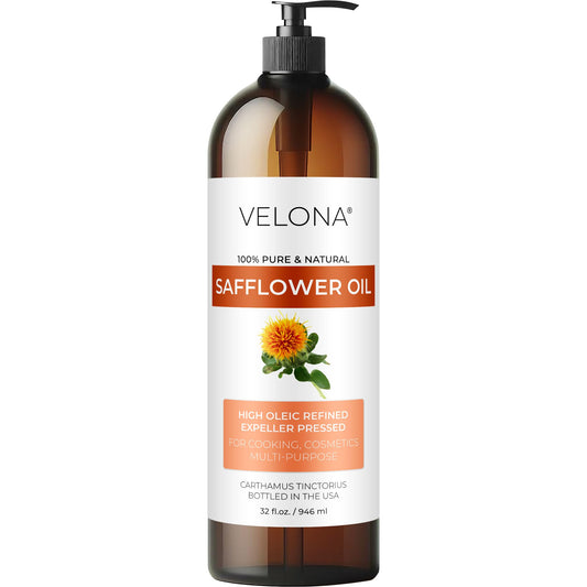 velona Safflower Oil 32 fl oz | 100% Pure and Natural Carrier Oil | Refined, Expeller Pressed | Cooking, Skin, Hair, Body & Face Moisturizing | Use Today - Enjoy Results