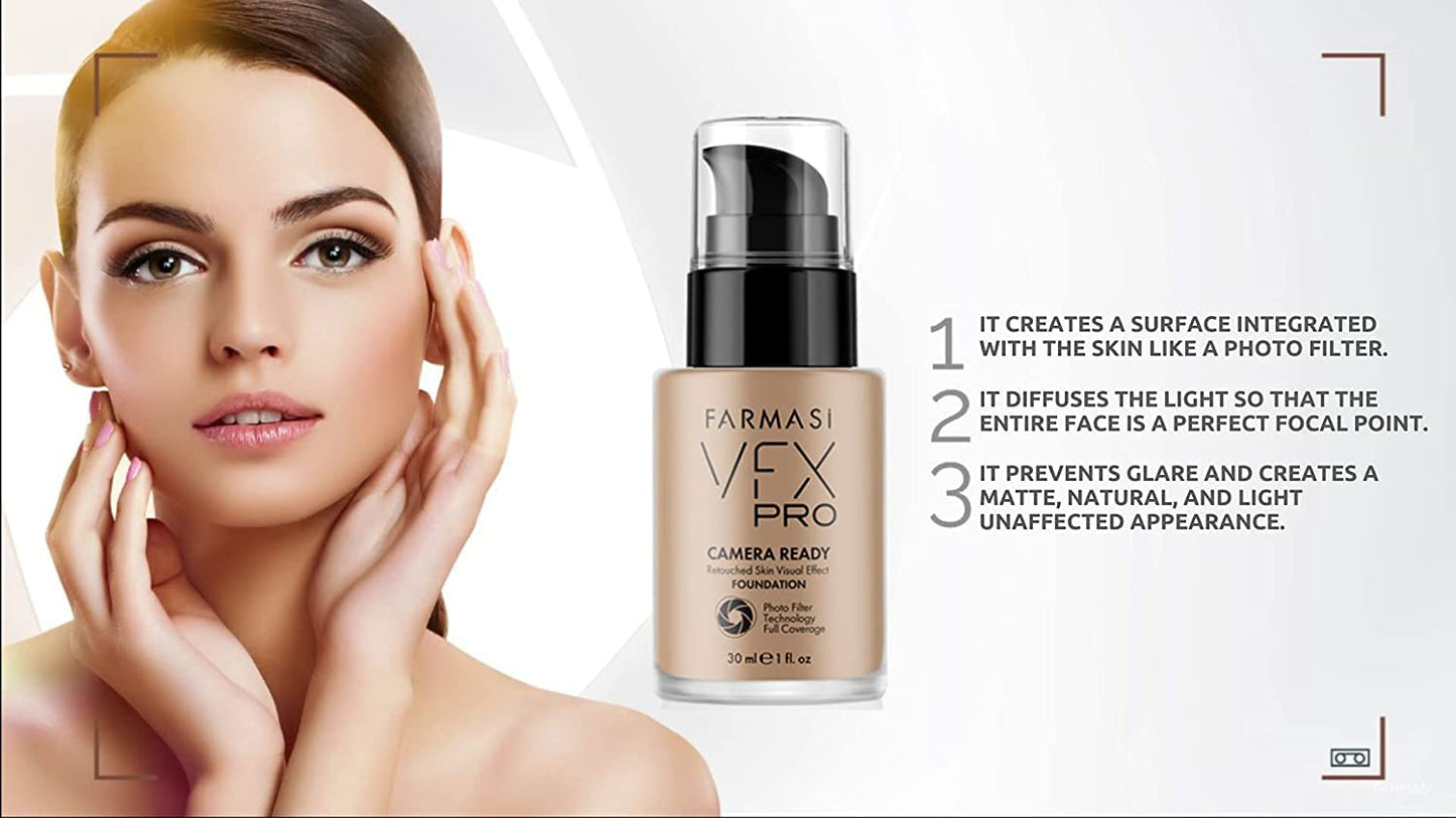 Farmasi VFX Pro Camera Ready, 30 mL Liquid Cream, Lightweight Long Lasting Coverage, Face Makeup, Foundation 10 (Natural Beige)