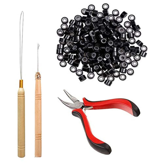 Orgrimmar Hair Extension Remove Pliers Pulling Hook 500 PCS Micro Silicone Rings Bead Device Tool Kits for Professional Hair Styling Tools Accessory (Black)