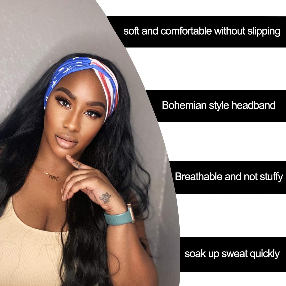 XTREND 6 Pcs Women's Headbands Twisted Cross Elastic Headbands Yoga Workout Headbands Non-Slip Sweat Soft Headbands Solid Color Simple Versatile Hair Accessory Headbands