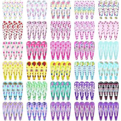Cinaci 120pcs in 30 Cute Patterns 5cm/2" Colorful Printed Metal Snap Hair Clips Barrettes Bangs Holders Accessories for Baby Girls Toddlers Kids Teens