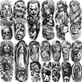 18 Sheets Chicano Full Arm Temporary Tattoos For Men Women Thigh, Chicana Guadalupe Joker Gangster Nun Girl Fake Sleeve Tattoos For Adults, Temp Bulk Jesus Christ Halloween Tattoo Stickers Prison