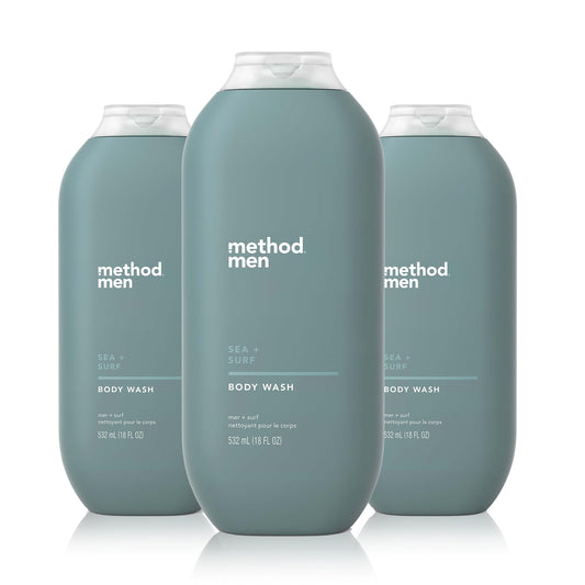 Method Men Body Wash, Sea + Surf, Paraben and Phthalate Free, 18 FL Oz (Pack of 3),Softening