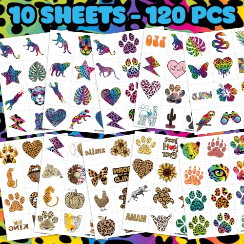 120 PCS Cheetah Print Temporary Tattoos for Kids