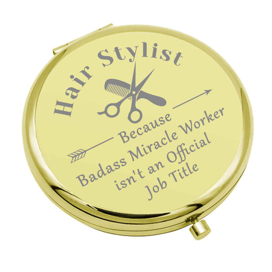 Hairdresser Gifts Hair Stylist Gifts Compact Makeup Mirror Barber Gifts Thank You Gifts for Hairdresser Beautician Gifts Folding Makeup Mirror Inspirational Graduation Gift for Salon Stylist(Gold)