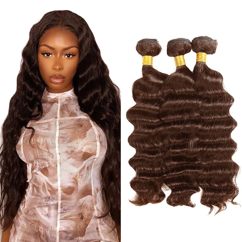 #4 Brown Deep Wave Human Hair Bundles 26 28 30 Inch FuivJuix Unprocessed Brazilian Virgin Hair