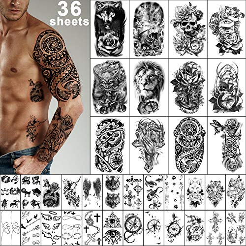 Temporary Tattoo Stickers - 36 Sheets Waterproof Fake Tattoos