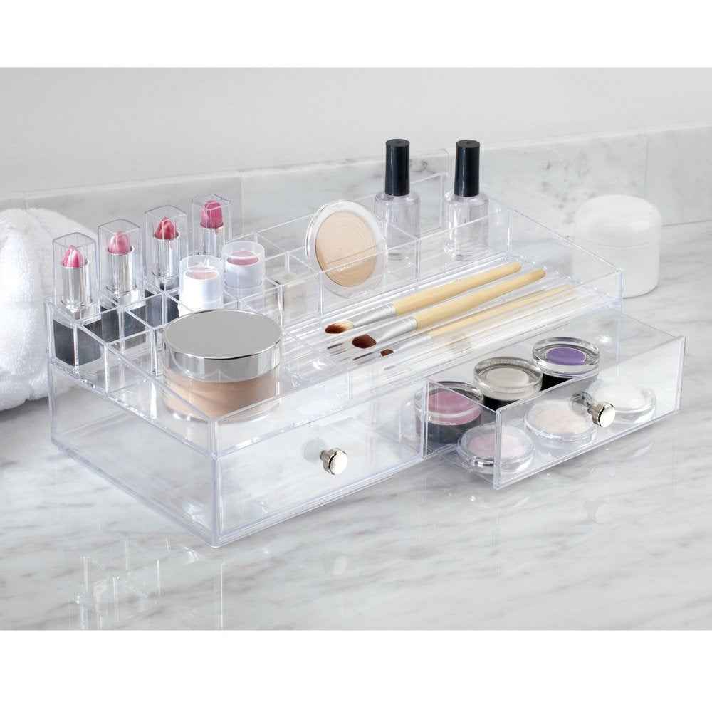 iDesign 3 Plastic Vanity, Compact Slim Storage Organization Drawers Set for Cosmetics, Dental Supplies, Hair Care, Bathroom, Dorm, Desk, Countertop, Office, 6.5" x 7" x 5"