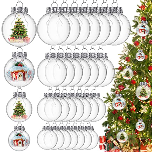 Macarrie Christmas Clear Plastic Fillable Ornament Balls 2/2.36/2.76/3.15 Inch Christmas Ball Ornaments Clear Plastic Ornaments Fillable Ornaments for DIY Crafts Christmas Tree Decor