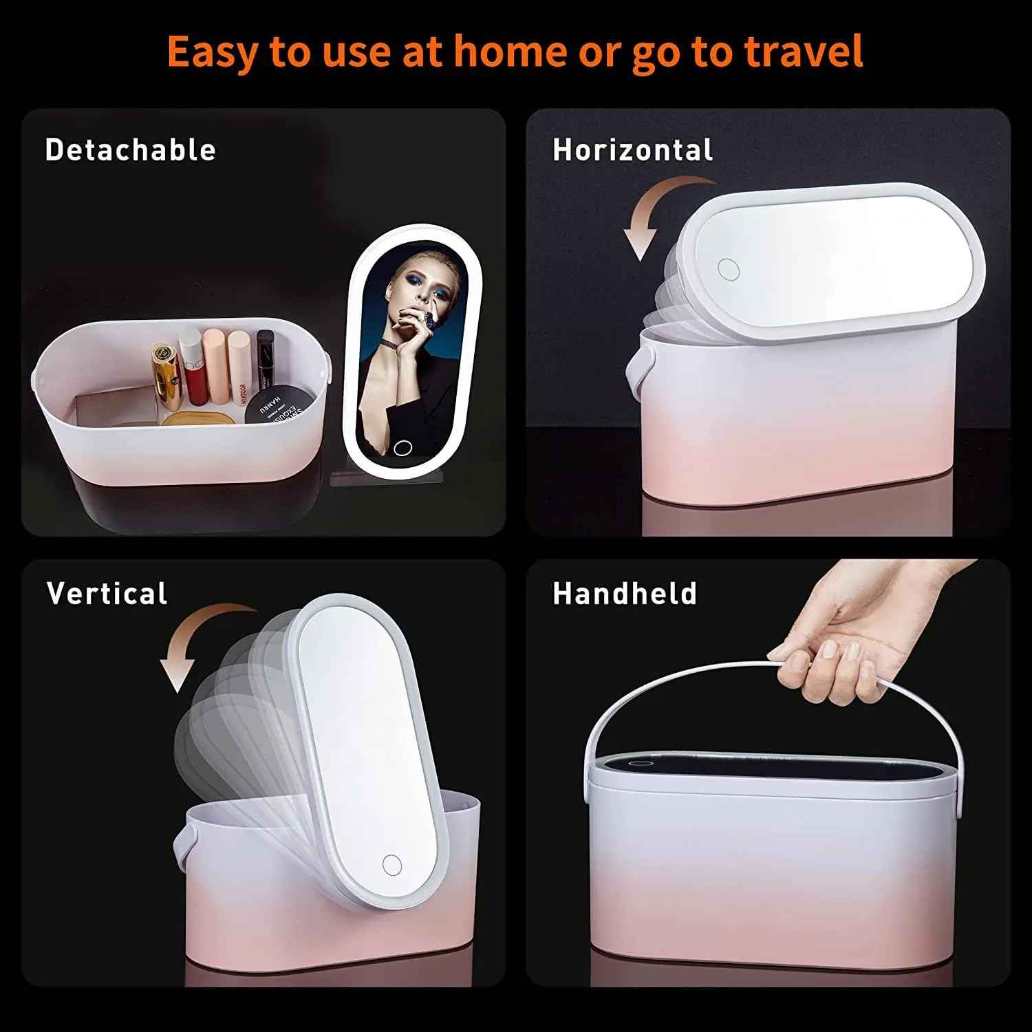 LED Makeup Case with Mirror – Portable Cosmetic Organizer with Lights, Travel Vanity Box for Women, Rotating and Detachable Mirror