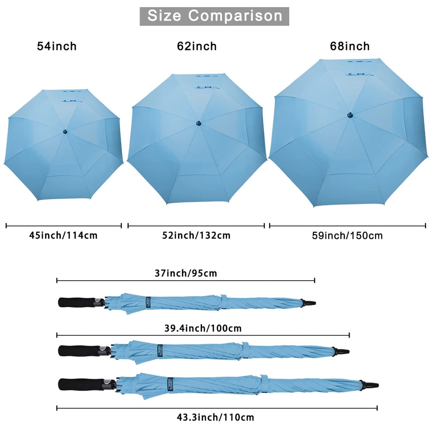 G4Free 54 Inch Automatic Open Golf Umbrella Windproof Extra Large Oversize Double Canopy Vented Windproof Waterproof Stick Umbrellas for Men (Sky Blue)