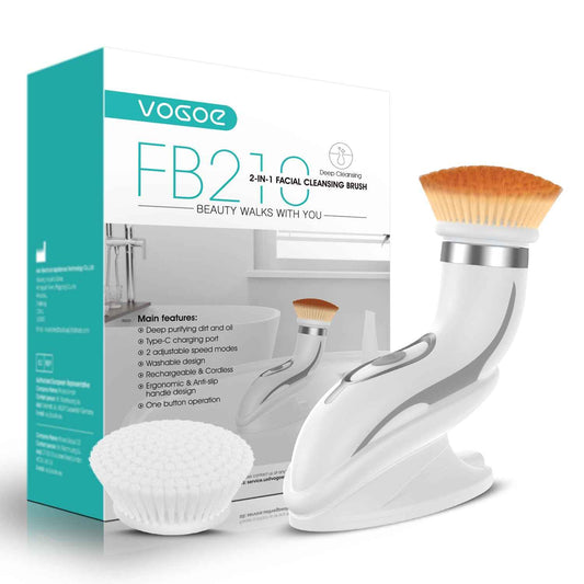 VOGOE Facial Cleansing Brush-Spin Face Scrubber Exfoliator Rechargeable, 2-Speed Rotation, Electric Face Wash Brushes for Cleansing and Exfoliating, with 2 Brush Heads, Grey
