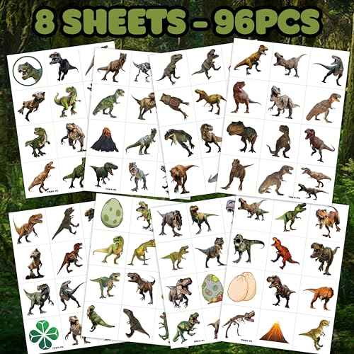 96 PCS T Rex Dinosaur Pre-Cut Temporary Tattoos Birthday Party Decorations Favors Supplies Decor 3D Tyrannosaurus Rex Dino Trex Cute Stickers Boys Girls Gift School Prizes Rewards (Normal)