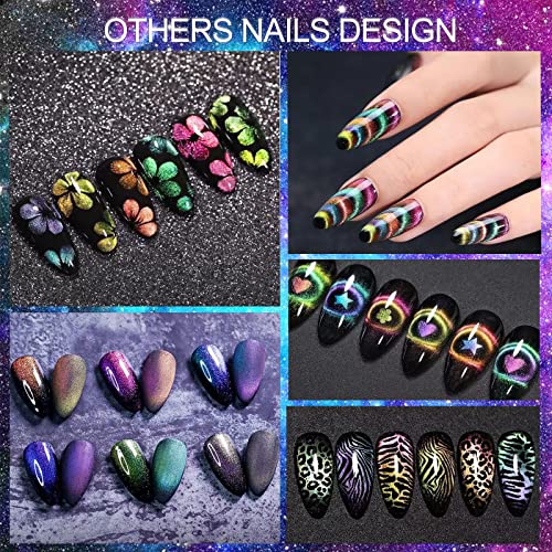 YEPYEPGO 9D Cat Eye Gel Nail Polish, Red and Yellow 9D Cat Eye Gel with Magnet Stick, Black Gel Nail Polish, Professional Magnetic Gel Polish Galaxy Chameleon Effect -BB