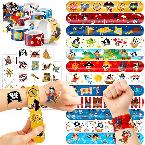 72-Piece Pirate Party Favors Set - Temporary Tattoos & Slap Bracelets