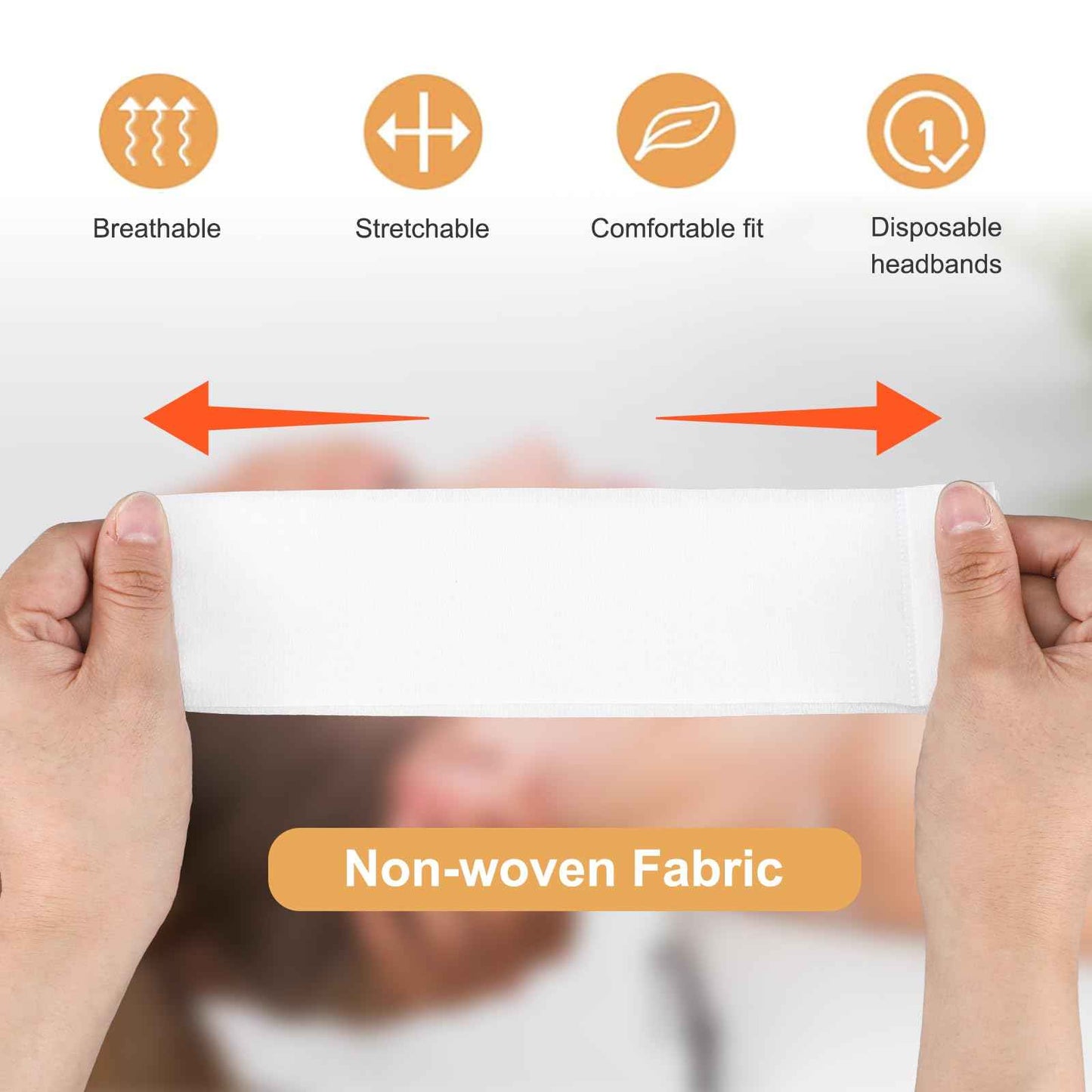 MBAIYO 150 Pcs Disposable Facial Spa Headbands, White Stretchable Non-Woven Fabric Facial Head Bands Soft Skin Care Hair Bands with Convenient Closure for Salons Makeup Skincare Fitness Travel