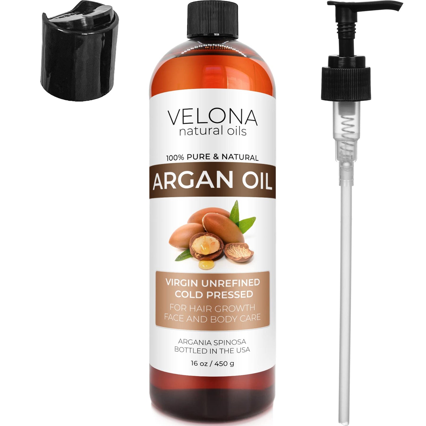 velona Argan Oil - 16 oz | Morocco Oil | Stimulate Hair Growth, Skin, Body and Face Care | Nails Protector | Unrefined, Cold Pressed | Cap Kit…