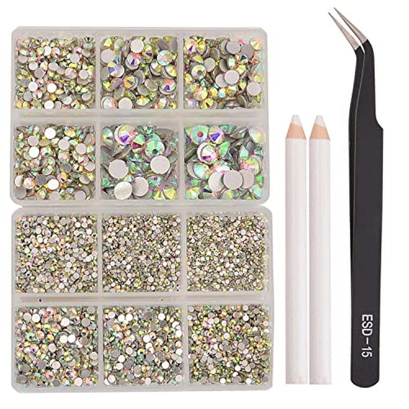 8000pc Non Hotfix Rhinestones 10 Sizes Glass Crystals Nail Art