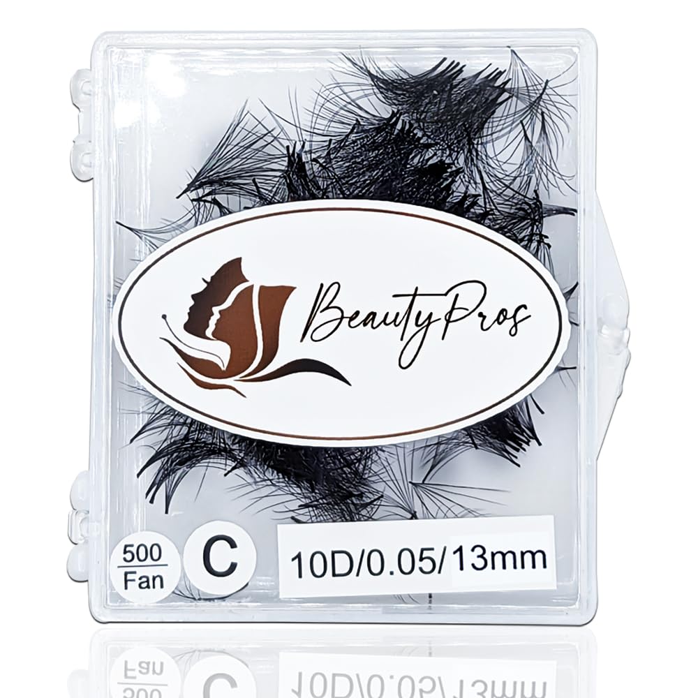 BeautyPros Professional Lash Extension Kit – Faux Mink Bundle 500 Lash Fans (8-17mm)- Premade Loose Fans base (0.05mm & 0.07mm) -Volume Lash Extensions Multiple Selection -Black (9D D Curl Wispy 10mm)