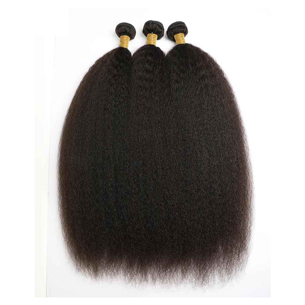 Kinky Straight Bundles 30 30 30 Inch Yaki Straight Human Hair Bundles Natural Black Yaki Bundle Human Hair Unprocessed Brazilian Virgin Remy Hair Extensions Deals