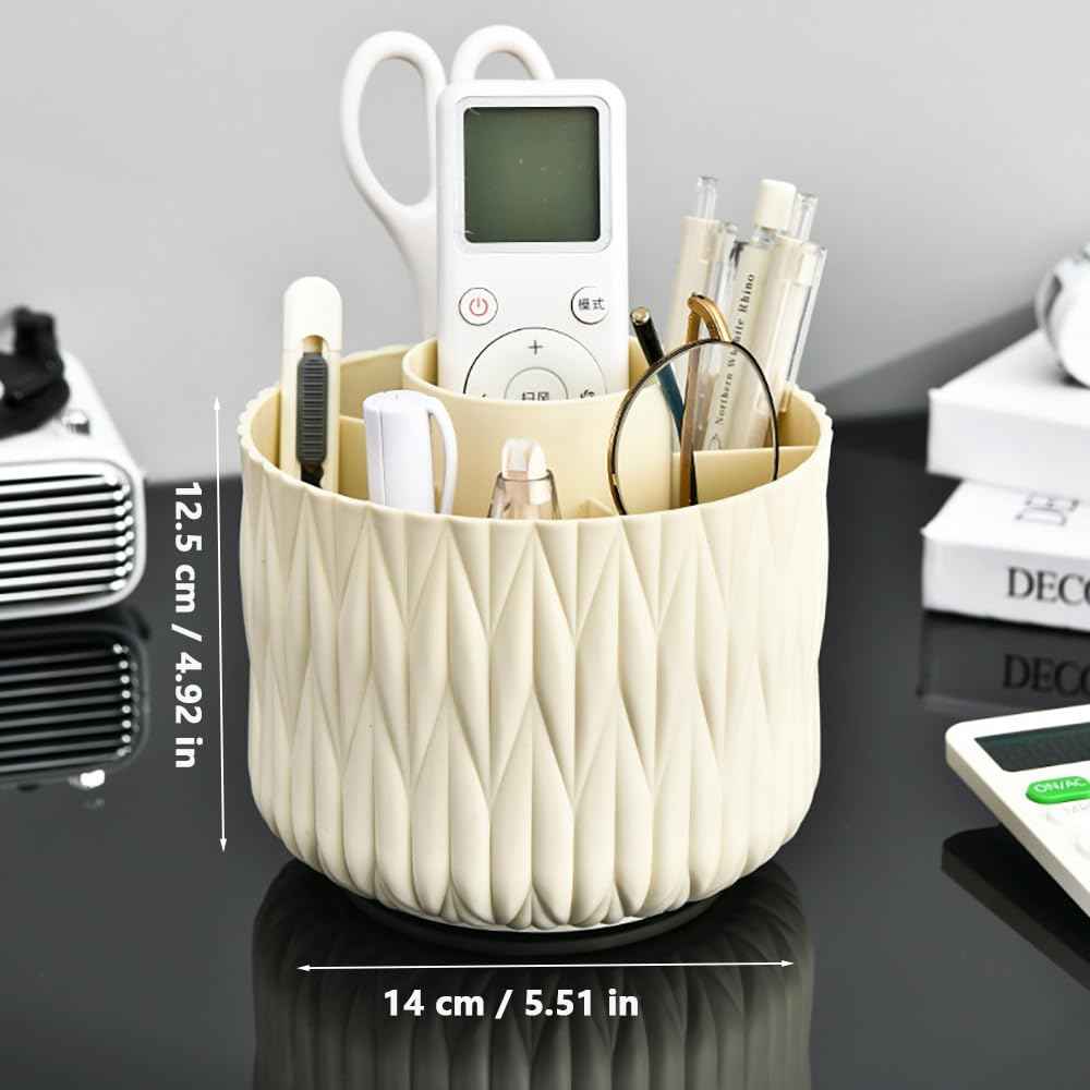 Yoohailor Rotating Makeup Brush Holder - White 5 Slot 360° Spinning Organizer for Vanity Desk, Cute Aesthetic Storage for Women, Multi-purpose Pen Pencil Caddy for Office Home Art Supplies