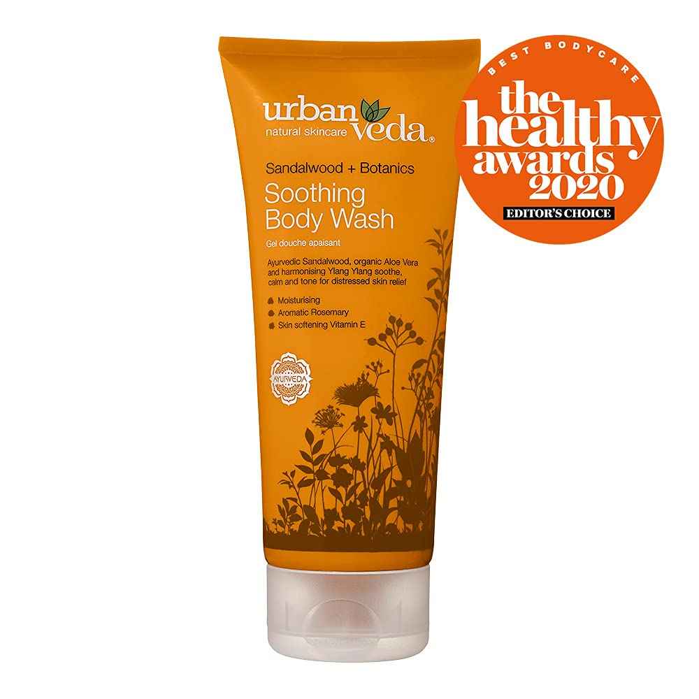 Urban Veda Soothing Body Wash Sensitive Skin | Body Wash for Dry Skin to Hydrate & Calm Irritation | Sandalwood Shower Gel with Aloe Vera gel & Peppermint | 6.8Fl oz