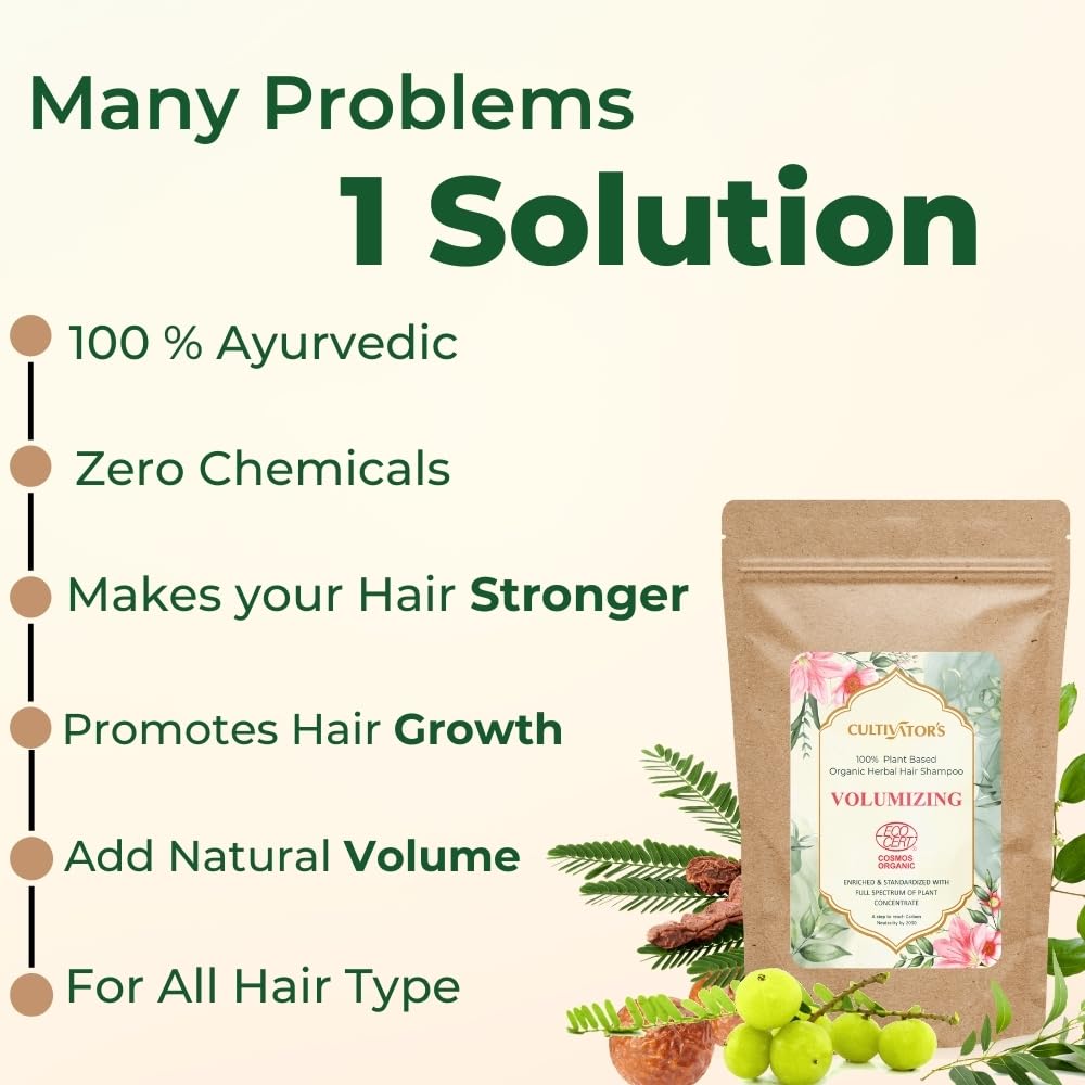 Cultivator's Volume Shampoo for hair wash with Amla, Reetha, Shikakai Powder |Dry Shampoo | Certified Organic| Hair Cleansing|100% Natural Indian Herbs for Hair Growth - 8.81 oz