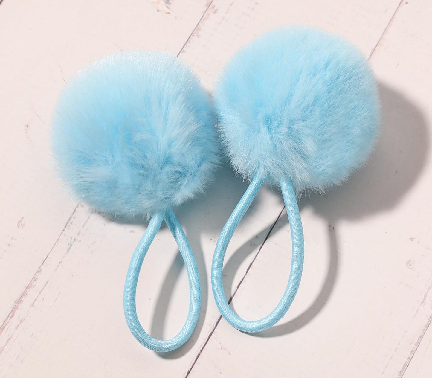 SUSULU Furry Hair Elastic Bands Faux Rabbit Fur Pompom Hair Ties Scrunchies for Women, Rubber Band with 5cm Ball Ponytail Holder Accessories Pack of 12pcs (Light Blue)