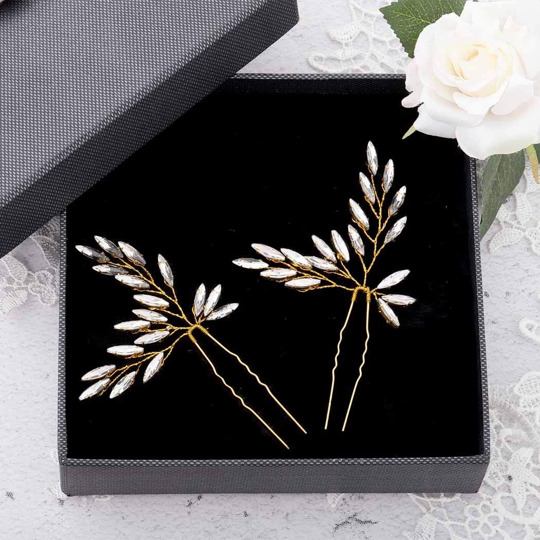 Barode Gold Wedding Crystal Hair Pins Bridal Hair Clips Accessories Hair for Brides and Bridesmaids Pack of 2