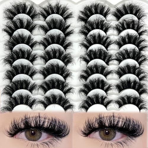 Mink Lashes Fluffy 20mm Long Dramatic Lashes Pack 25mm Big Lash Strips Volume Faux Mink Thick Eyelashes D Curl False Eyelashes Bulk