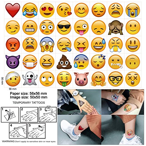 Emoticon Temporary Tattoos 160pcs 2" - Konsait Smiley Face Body Stickers