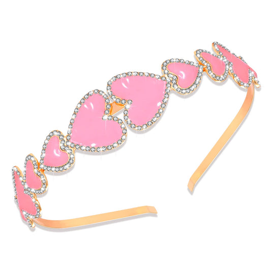 JERTOCLE Valentine's Day Heart Headbands for Women Heart Glitter Headbands Rhinestone Heart headbands Heart Hair Hoops Heart Hair Accessories Heart Hair Band Glitter Heart Headwear Gifts