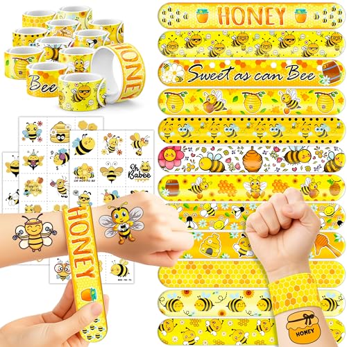 Bee Party Favors Set - 48 Tattoos & 24 Slap Bracelets