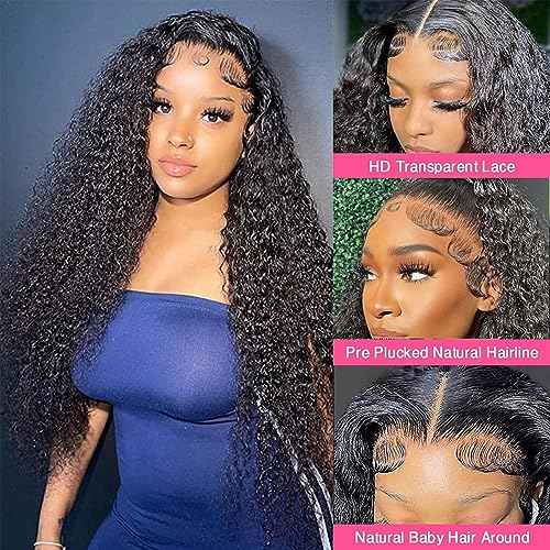 13x4 Deep Wave Lace Front Wigs Human Hair Wigs for Black Women HD Transparent Deep Wave Frontal Wig Wet and Wavy Curly Lace Front Wig Human Hair Glueless Wigs Human Hair Lace Front Wigs 28 Inch