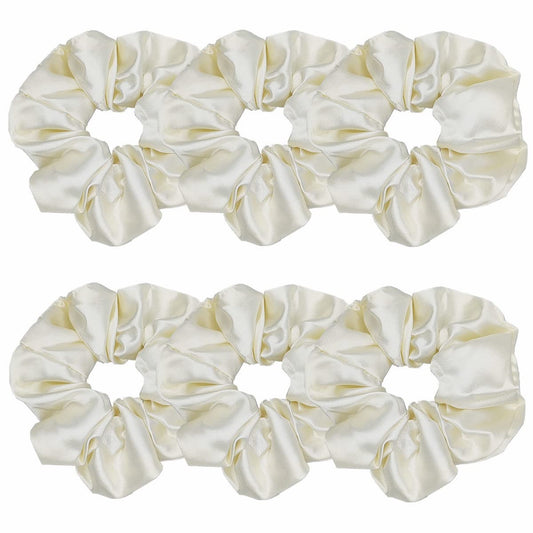 Satin Silk Scrunchies and Hair Ties - 6 Pcs Hair Accessories with Soft Fashion Ponytail Holders, Hair Bands, and Bows for Women and Girls (4.3 inch, Beige)